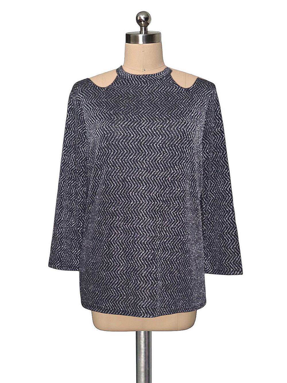 No Boundries Silver Black Shimmer Cold Shoulder Blouse Top XXL